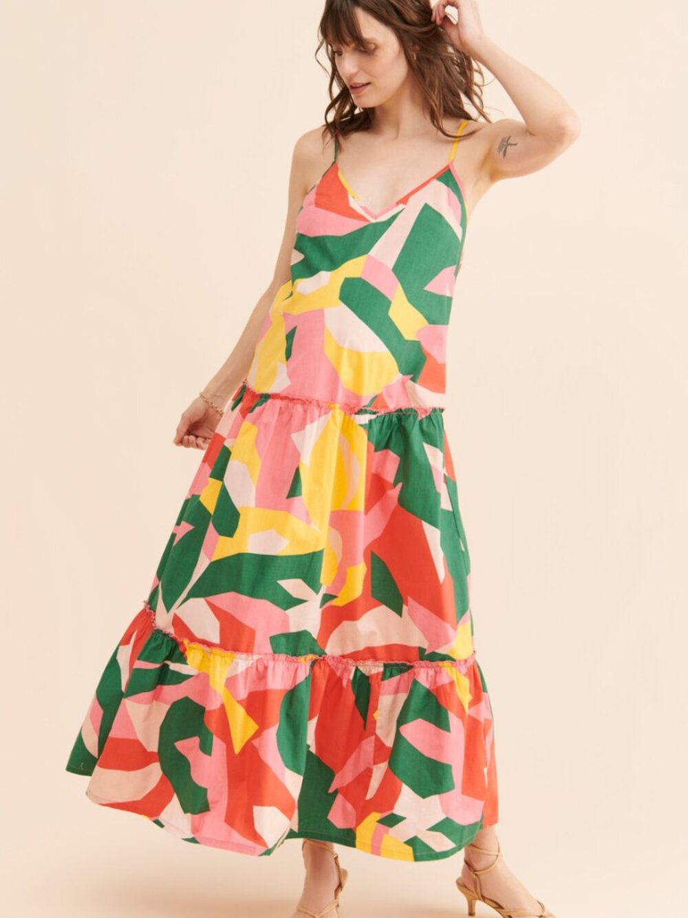 Ingrid + Isabel Maternity Abstract Print Cotton Tiered Maxi Dress Size Large